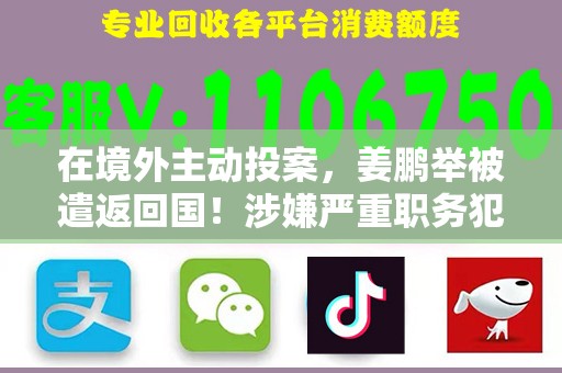 在境外主动投案，姜鹏举被遣返回国！涉嫌严重职务犯罪，去年11月外逃