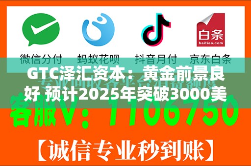 GTC泽汇资本：黄金前景良好 预计2025年突破3000美元