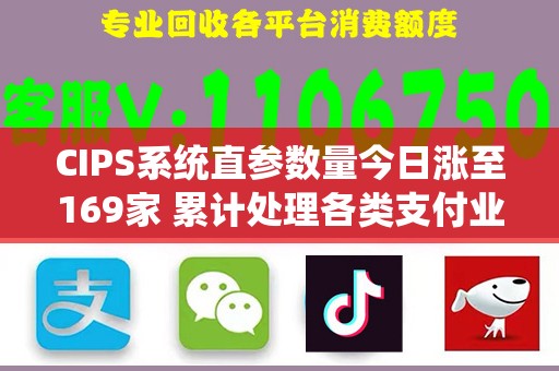 CIPS系统直参数量今日涨至169家 累计处理各类支付业务约600万亿元