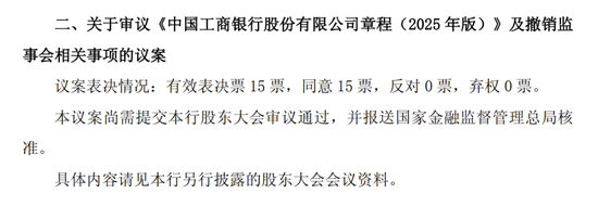 工行、农行、中行、建行、交行同日公告：撤销监事会！