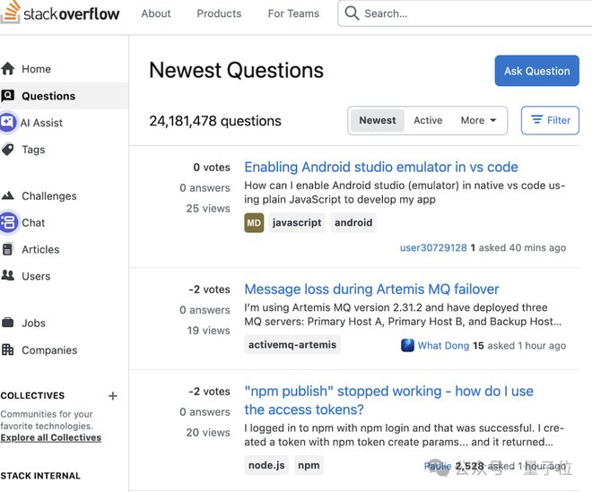悲报!Stack Overflow彻底凉了,比18年前上线首月问题数量还少