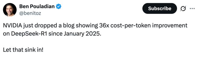 一年后,DeepSeek-R1的每token成本降到了原来的1/32